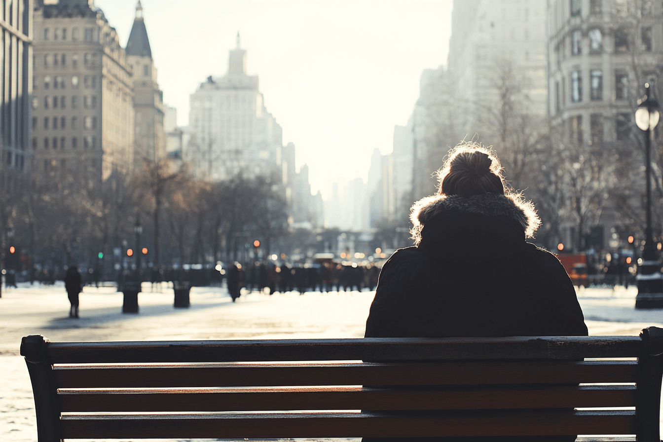 a person sitting on a bench thinking about the trauma they've experienced 