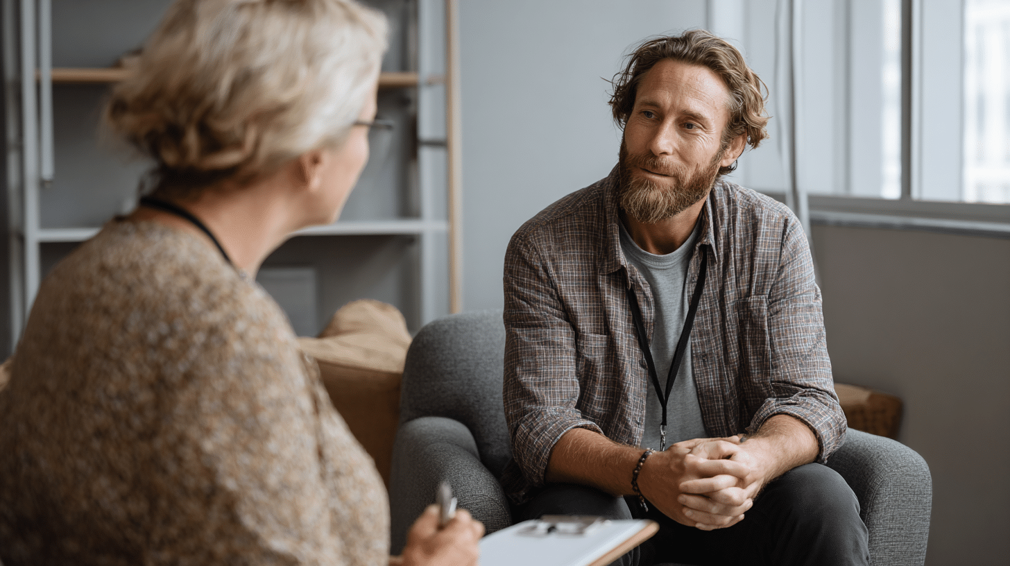 a therapist explaining stress management therapy