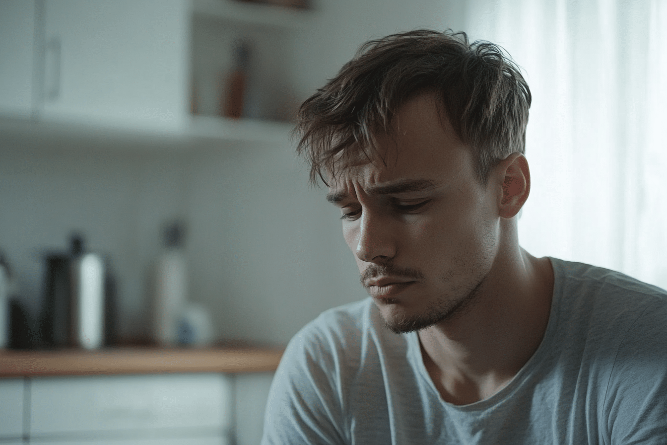 a young man worried and overthinking 