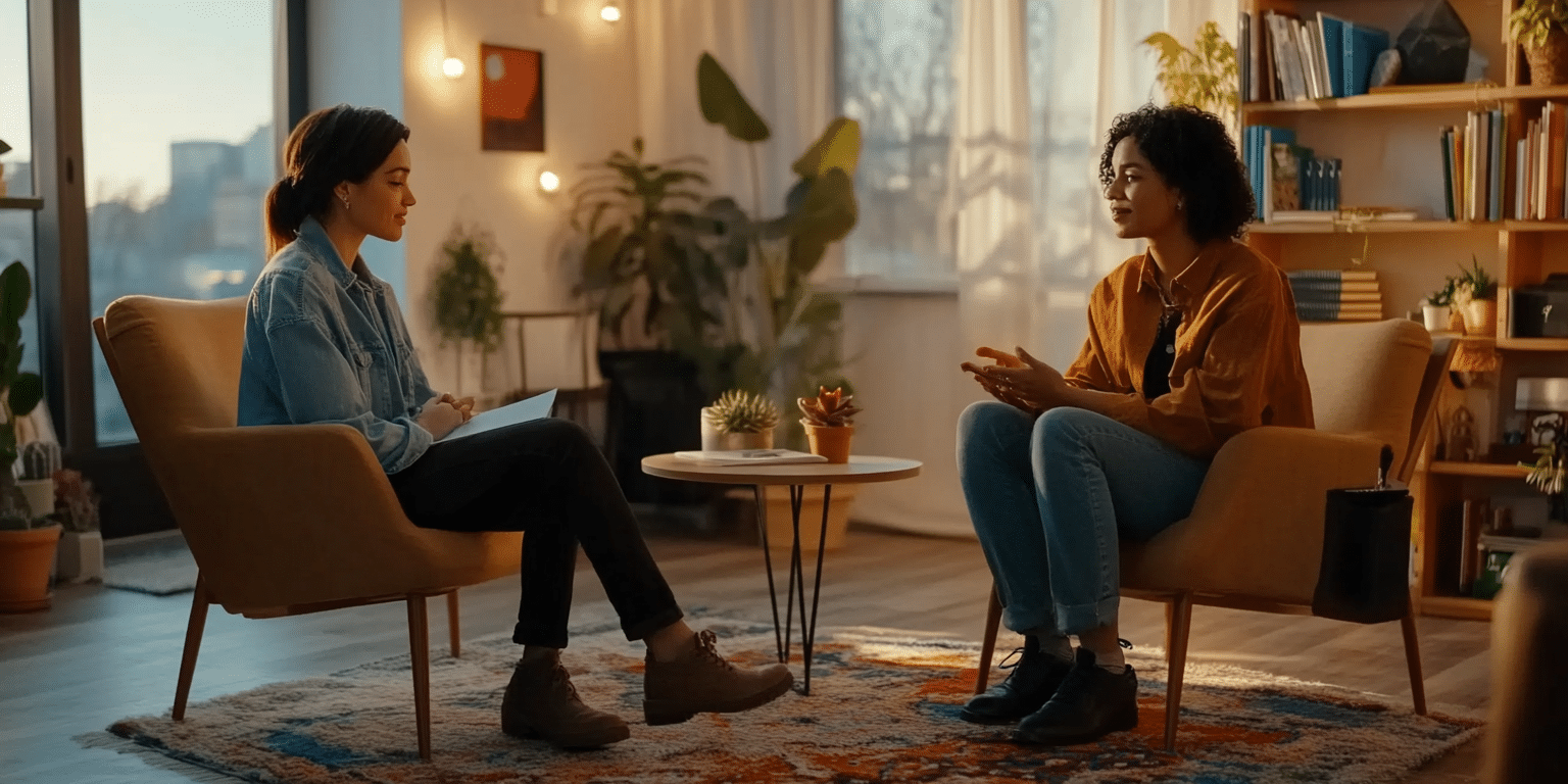 a therapy session were a trans client is getting support of a therapist 