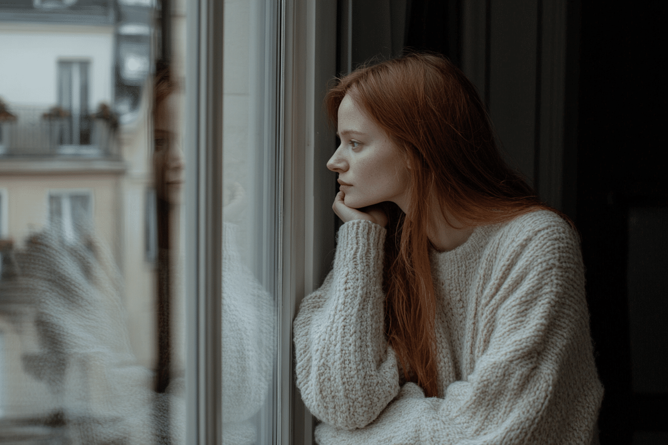 a woman giving thought to her self-compassion
